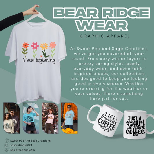 All-season apparel including winter, spring, fall, everyday, and faith-based clothing from Sweet Pea and Sage Creations.