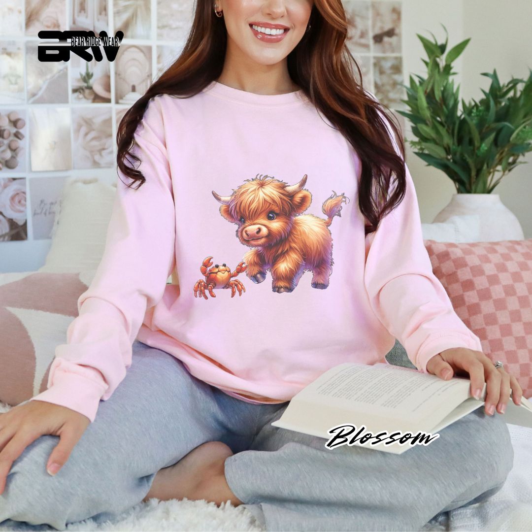 'Highland Cow-Crab' Summer Long Sleeve Tee