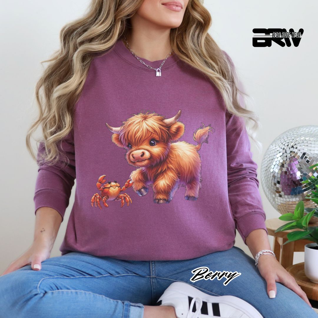 'Highland Cow-Crab' Summer Long Sleeve Tee