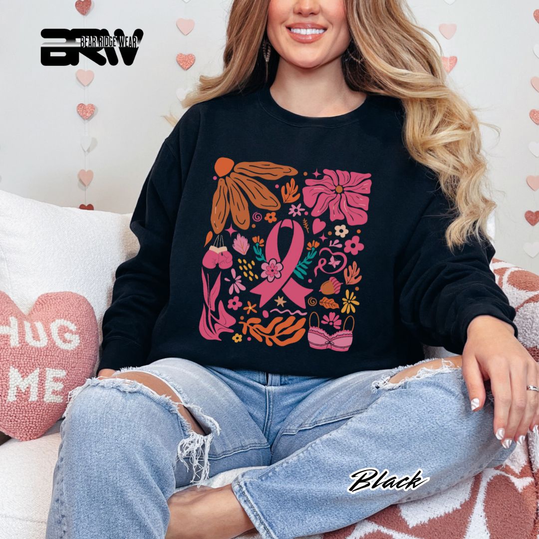 'Ribbon With Flowers Around' Awareness Crewneck Sweatshirt