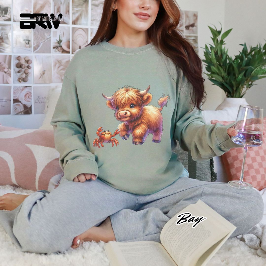 'Highland Cow-Crab' Summer Long Sleeve Tee