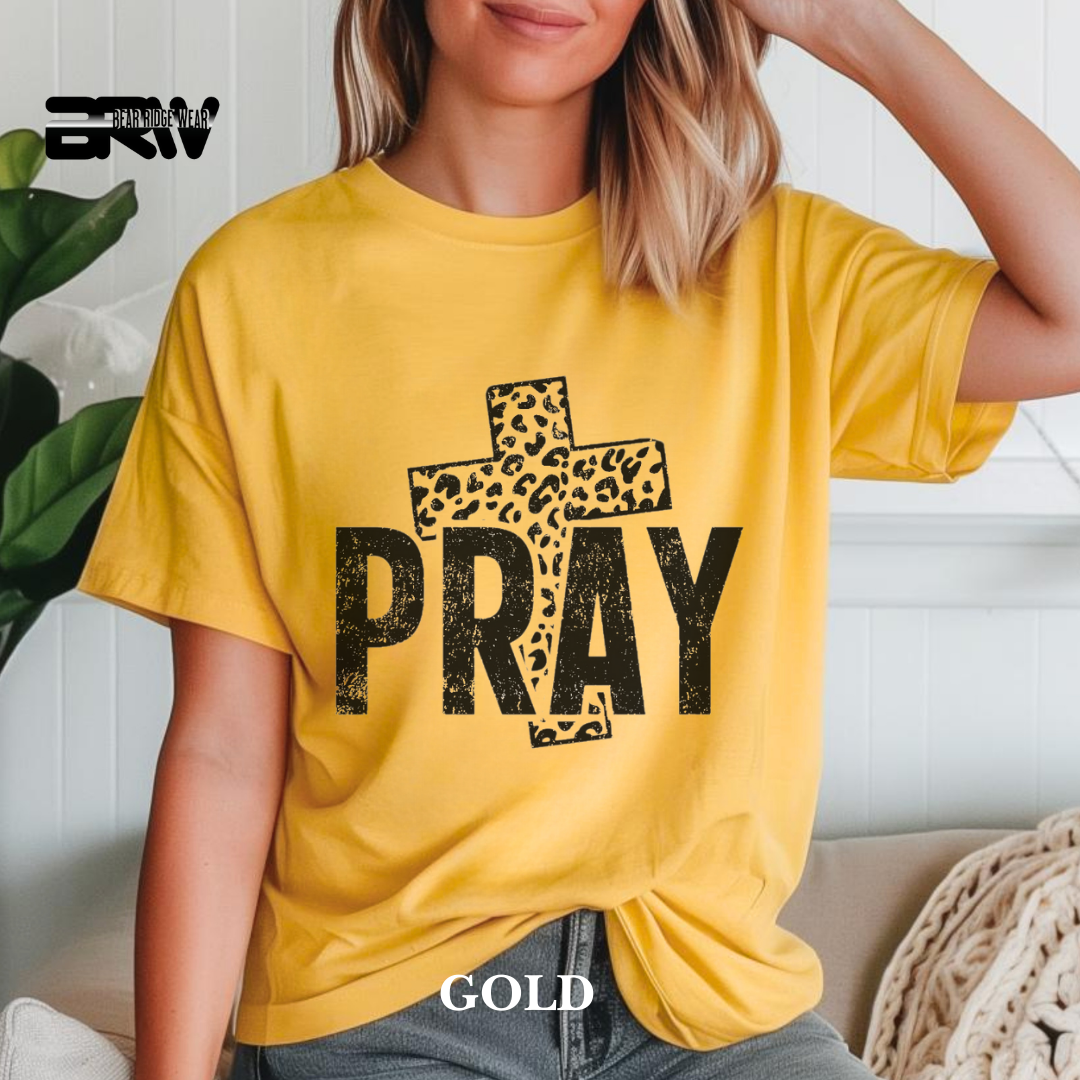 'Pray With Leopard Cross' Faith Tee