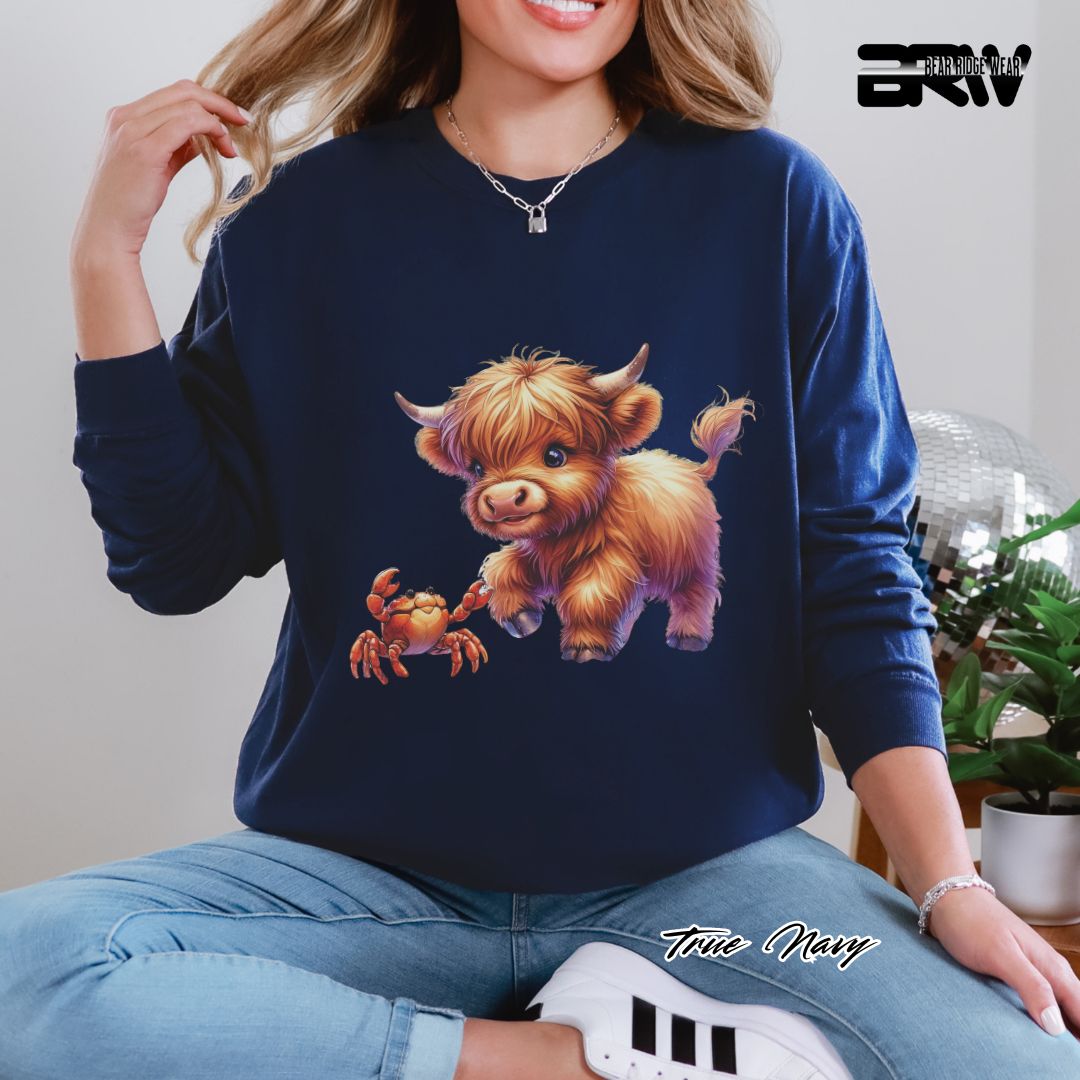 'Highland Cow-Crab' Summer Long Sleeve Tee