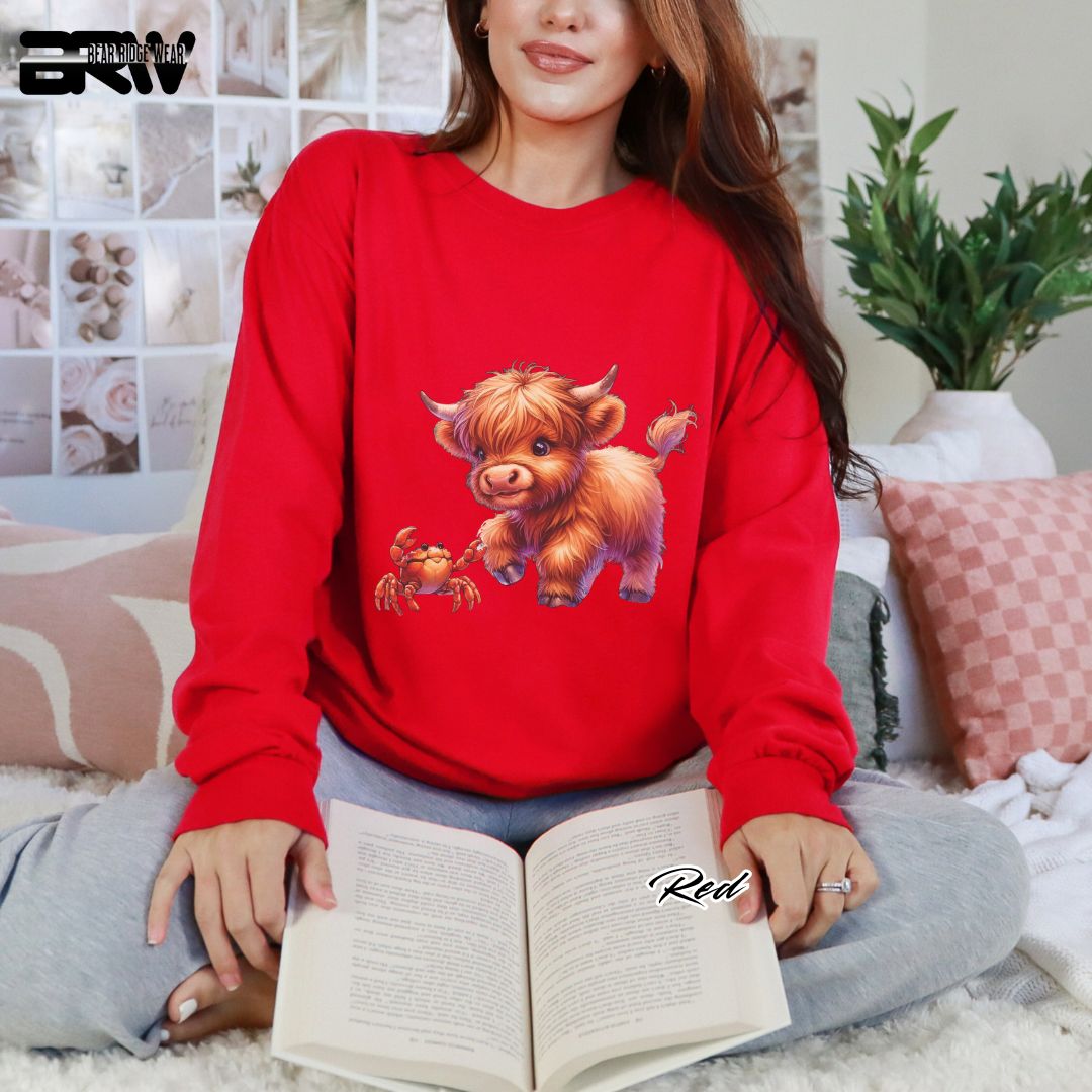 'Highland Cow-Crab' Summer Long Sleeve Tee