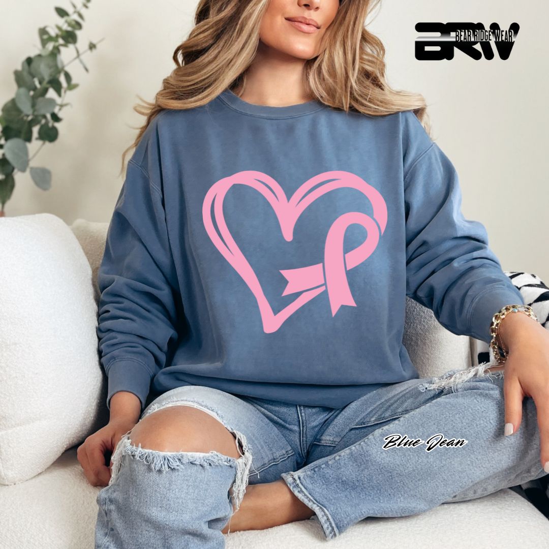 'Pink Heart With Ribbon' Awareness Crewneck Sweatshirt