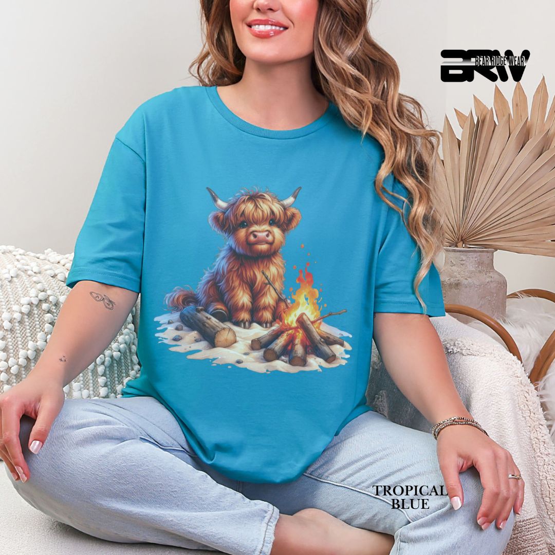 'Highland Cow-Bonfire' 3 Summer Tee