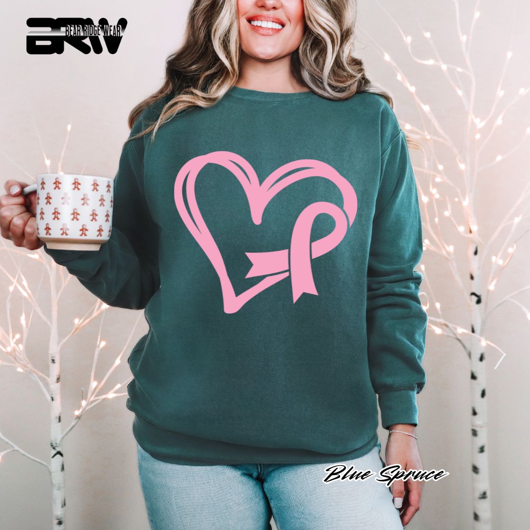 'Pink Heart With Ribbon' Awareness Crewneck Sweatshirt