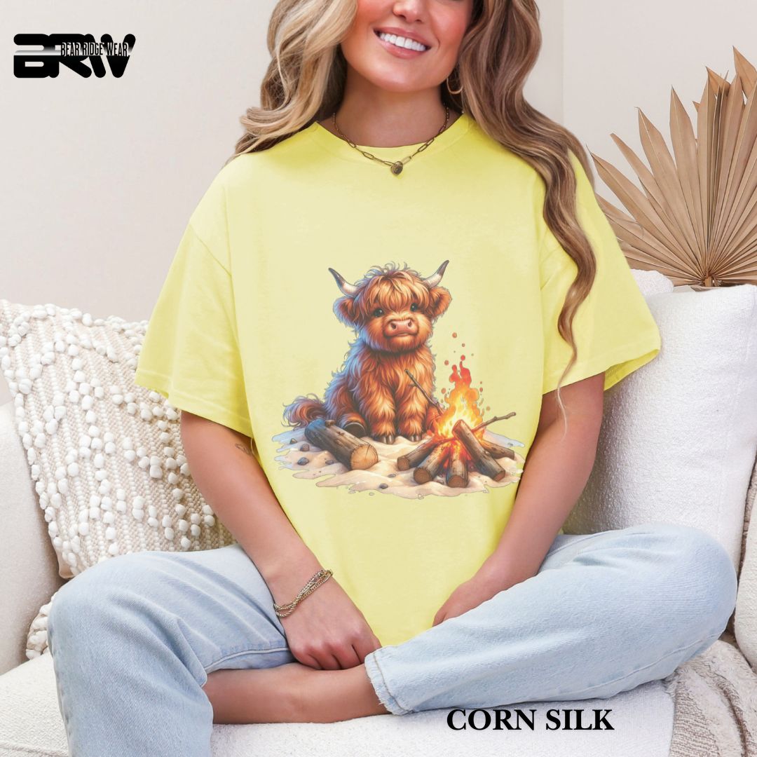 'Highland Cow-Bonfire' 3 Summer Tee