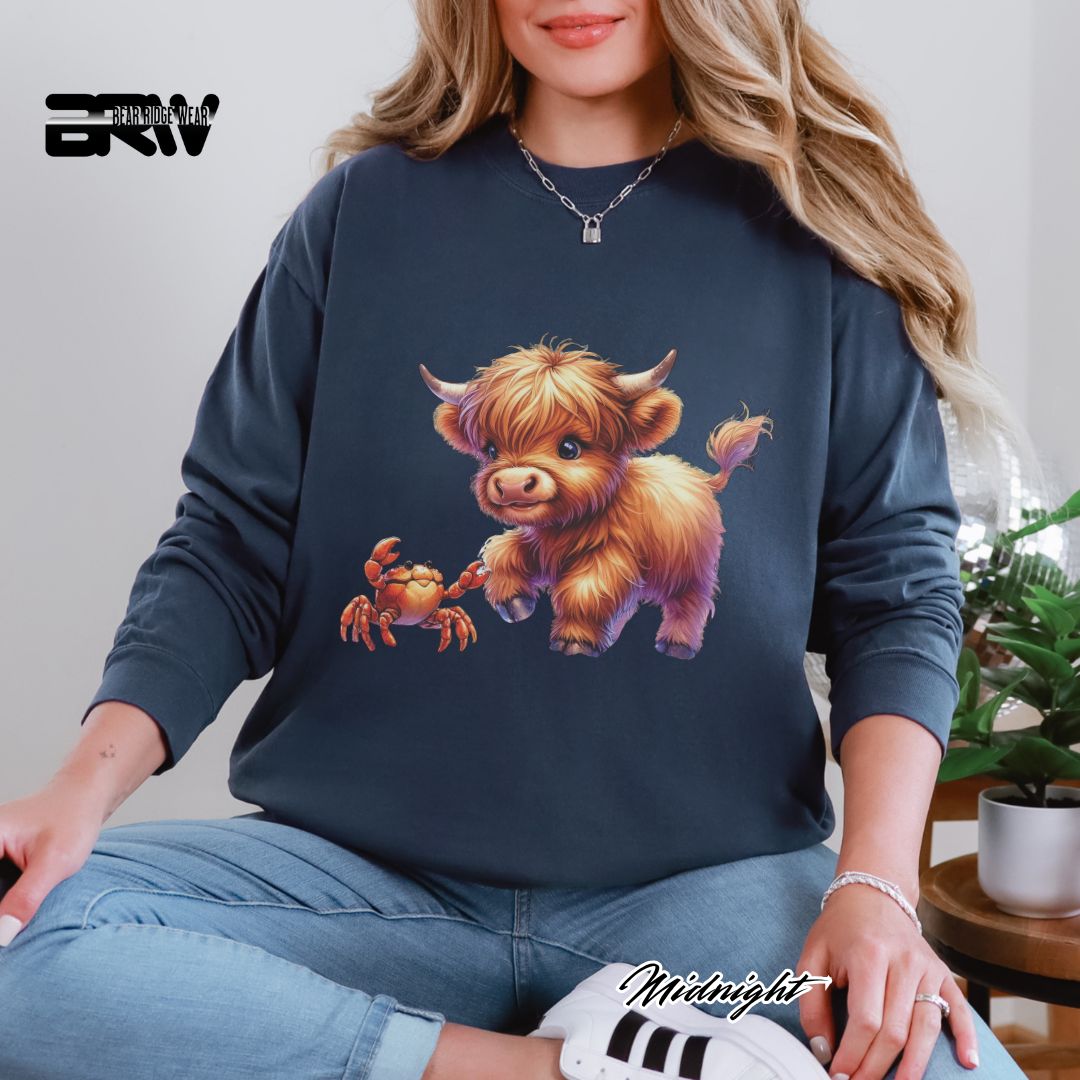 'Highland Cow-Crab' Summer Long Sleeve Tee