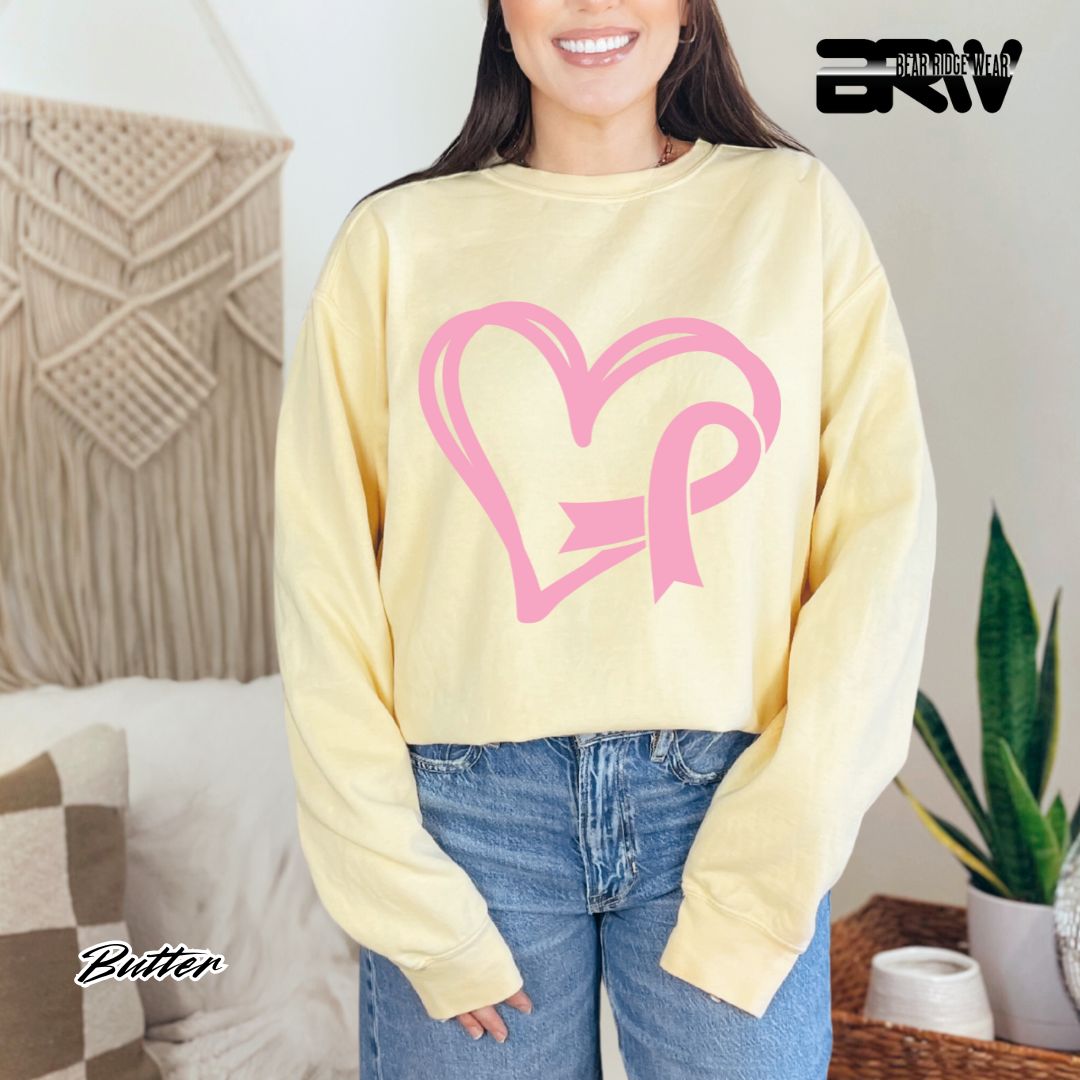 'Pink Heart With Ribbon' Awareness Crewneck Sweatshirt
