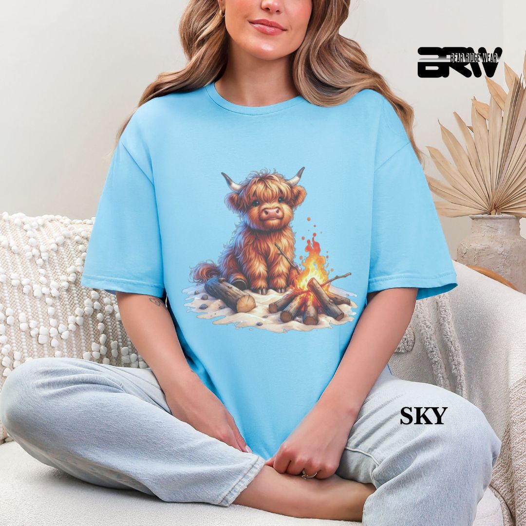 'Highland Cow-Bonfire' 3 Summer Tee