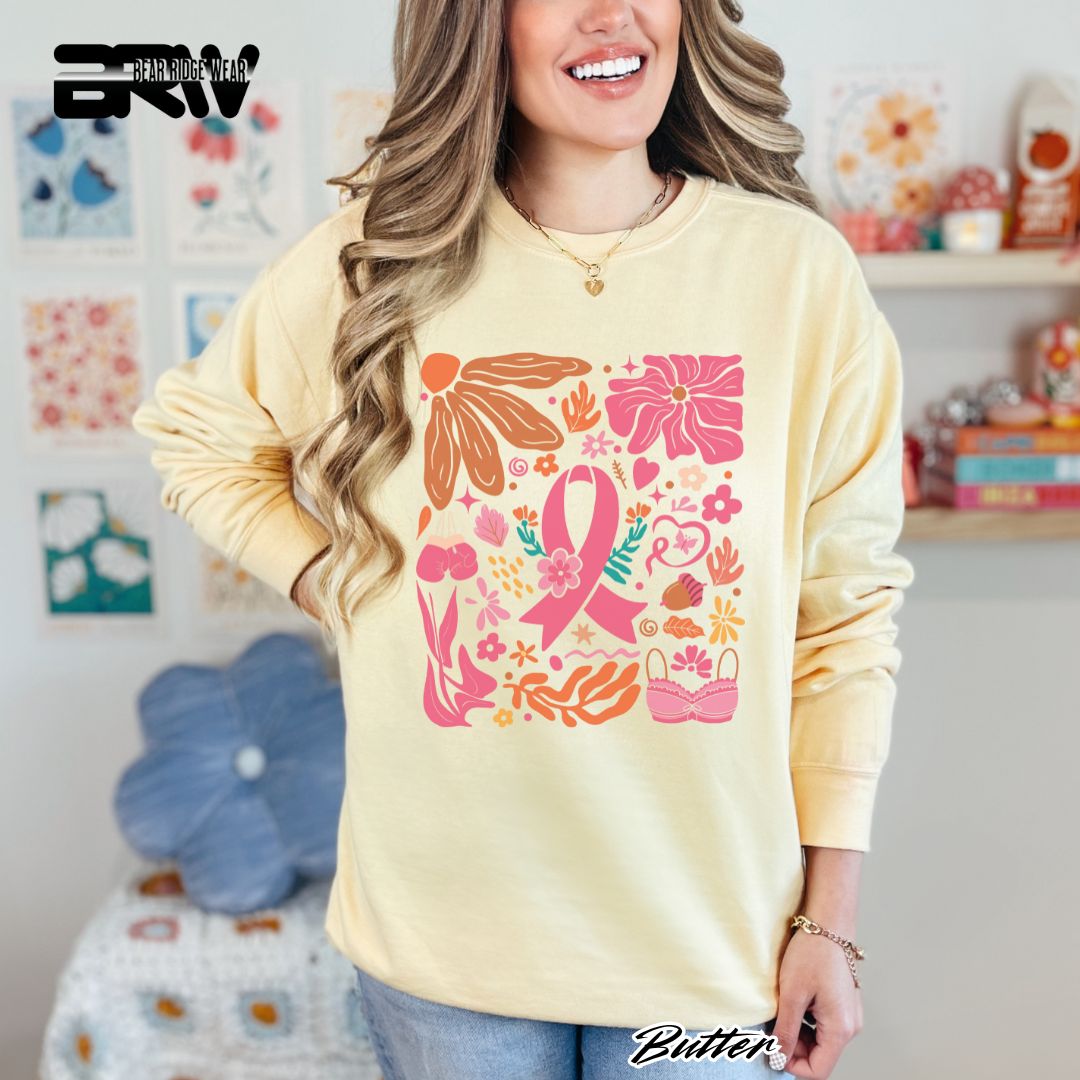 'Ribbon With Flowers Around' Awareness Crewneck Sweatshirt