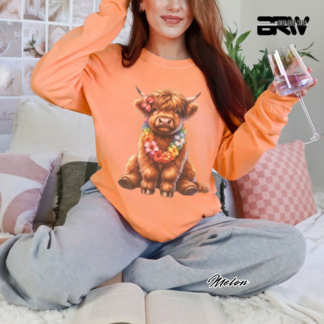 'Highland Cow-Lei' Summer Long Sleeve Tee