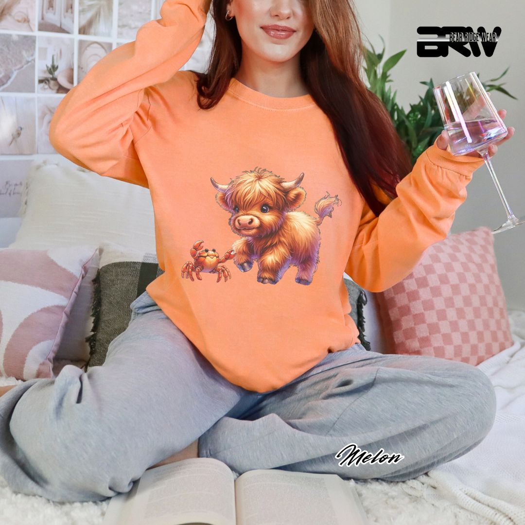 'Highland Cow-Crab' Summer Long Sleeve Tee