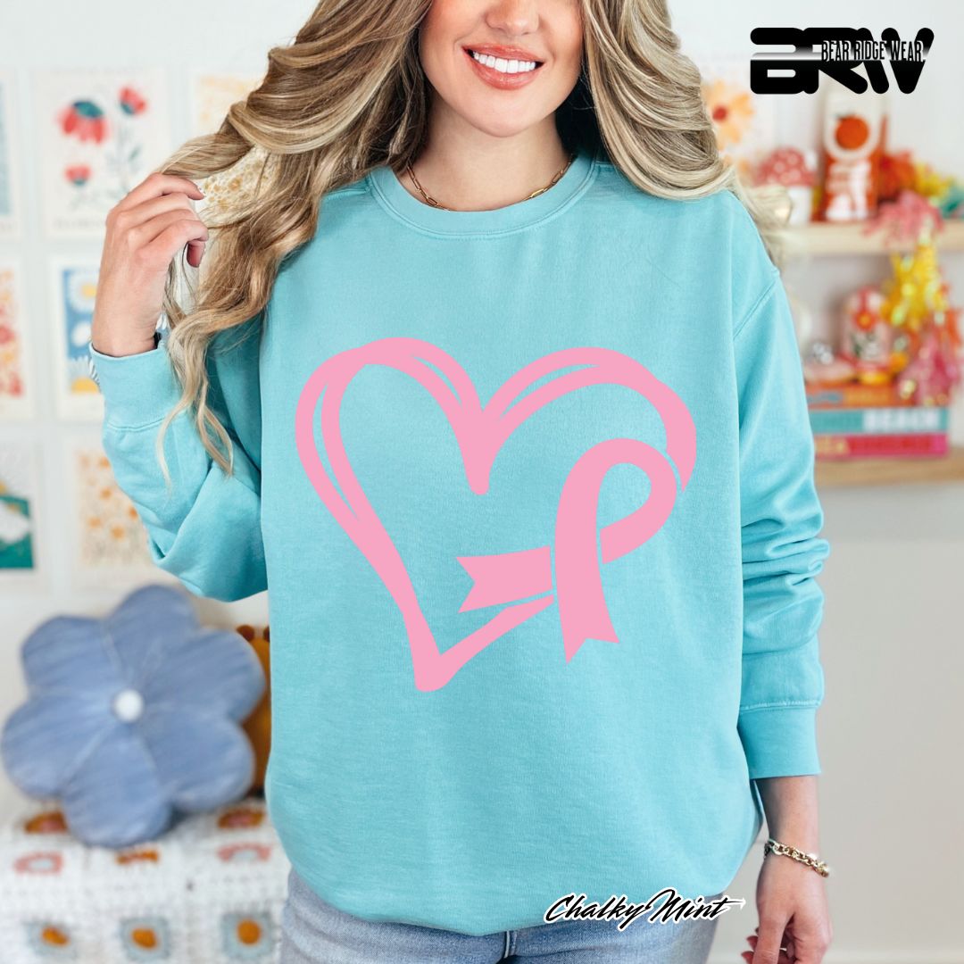 'Pink Heart With Ribbon' Awareness Crewneck Sweatshirt