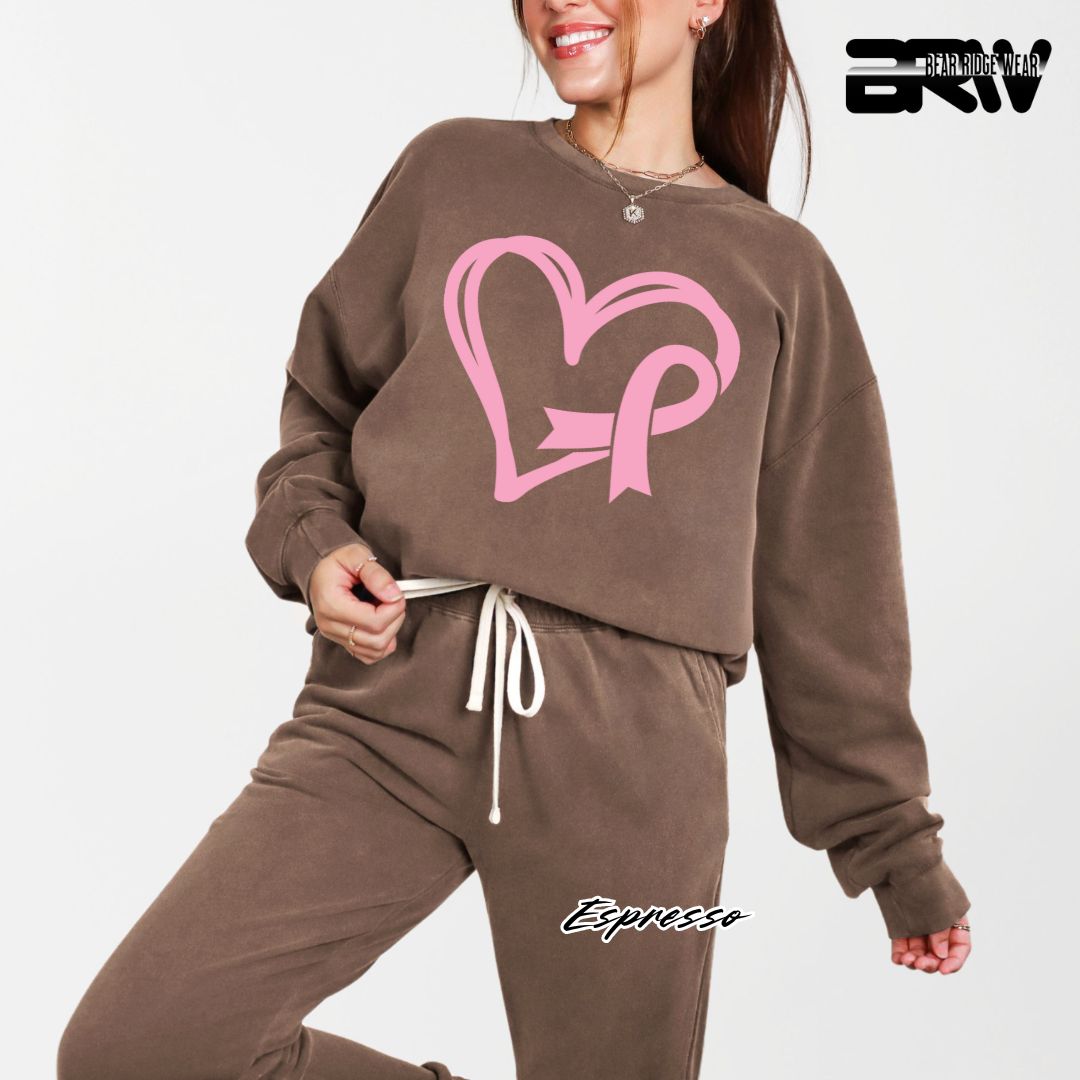 'Pink Heart With Ribbon' Awareness Crewneck Sweatshirt