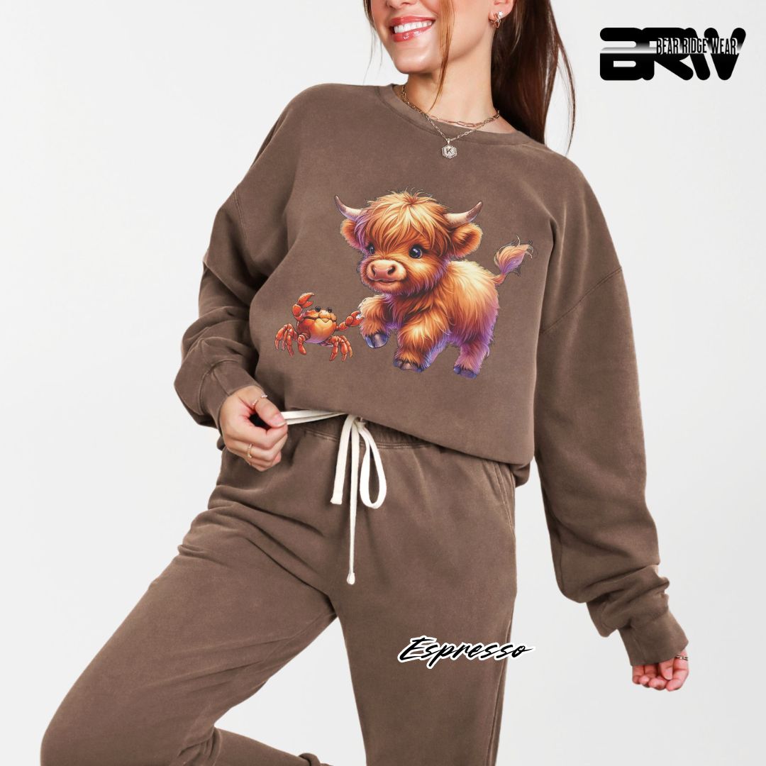 'Highland Cow-Crab' Summer Long Sleeve Tee