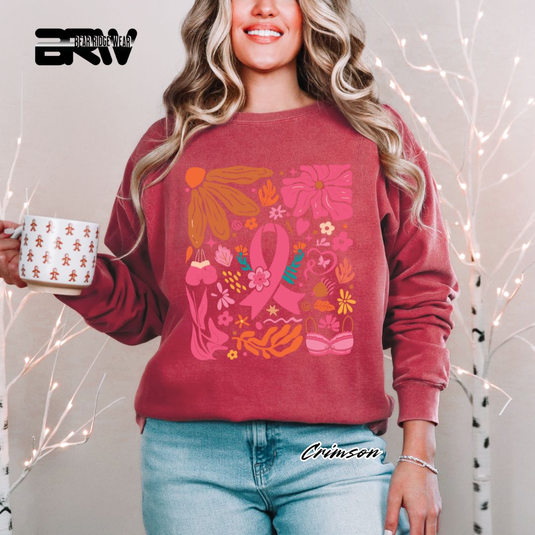 'Ribbon With Flowers Around' Awareness Crewneck Sweatshirt