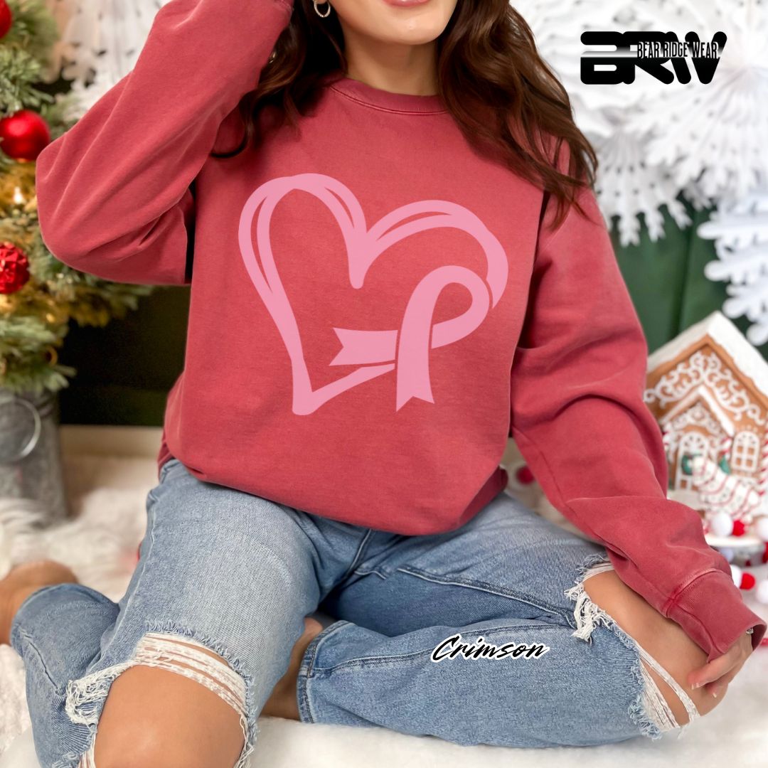 'Pink Heart With Ribbon' Awareness Crewneck Sweatshirt