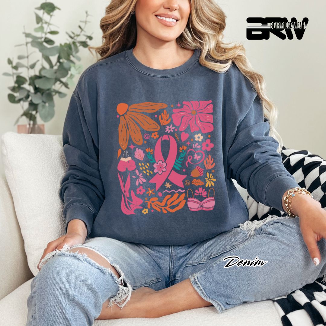 'Ribbon With Flowers Around' Awareness Crewneck Sweatshirt