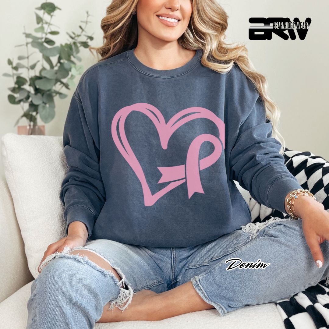 'Pink Heart With Ribbon' Awareness Crewneck Sweatshirt