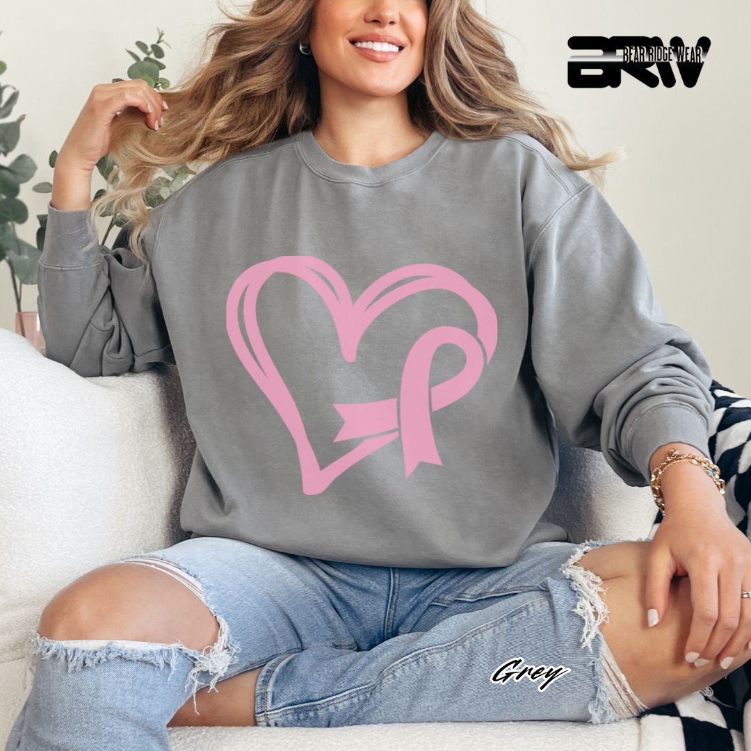 'Pink Heart With Ribbon' Awareness Crewneck Sweatshirt