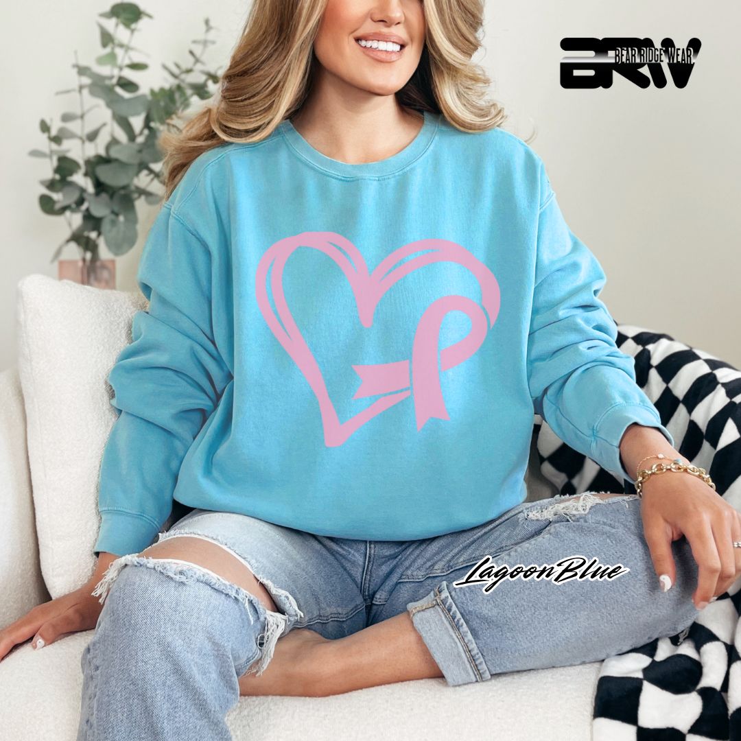 'Pink Heart With Ribbon' Awareness Crewneck Sweatshirt