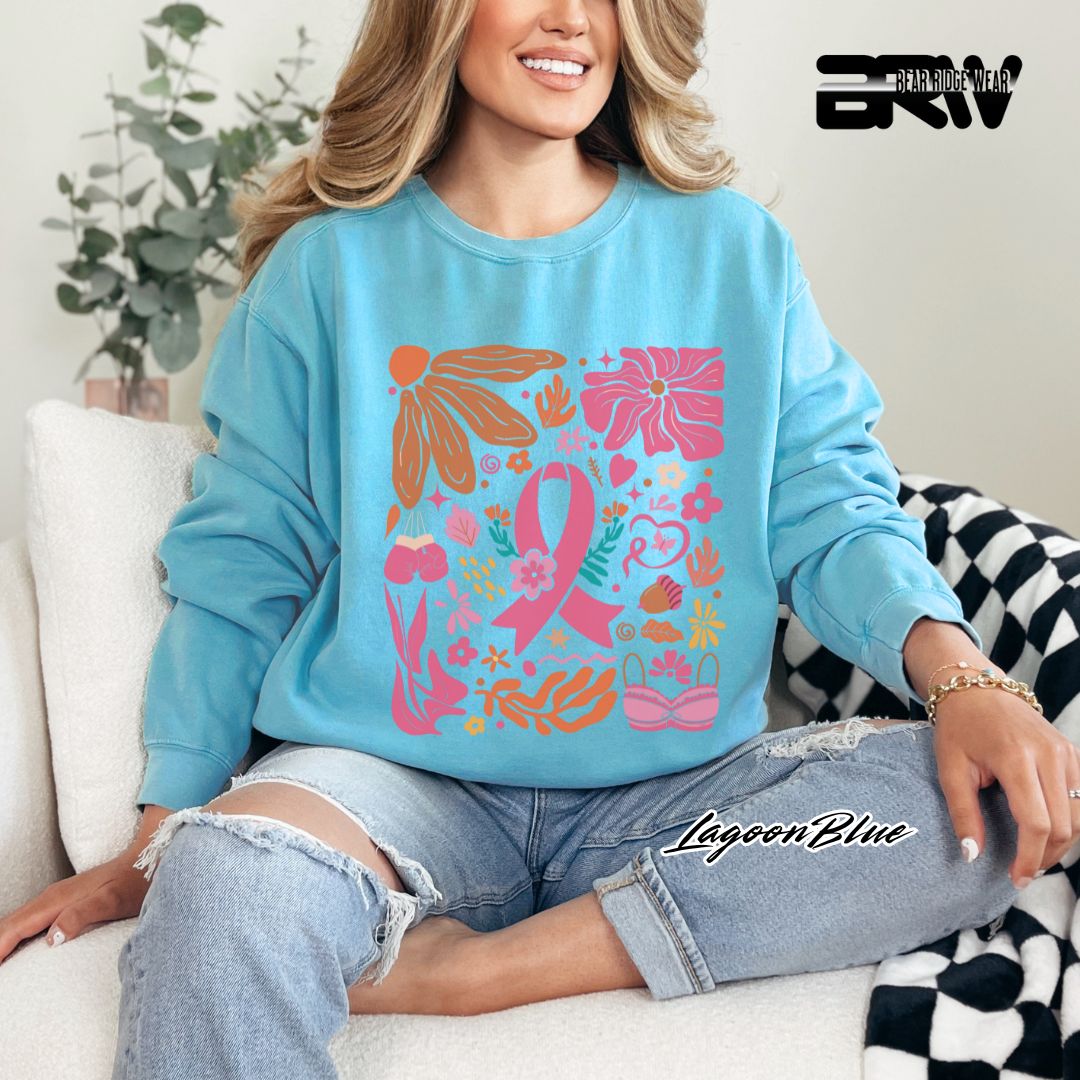 'Ribbon With Flowers Around' Awareness Crewneck Sweatshirt