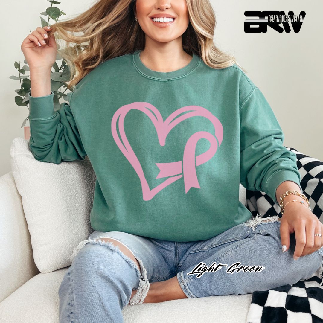 'Pink Heart With Ribbon' Awareness Crewneck Sweatshirt