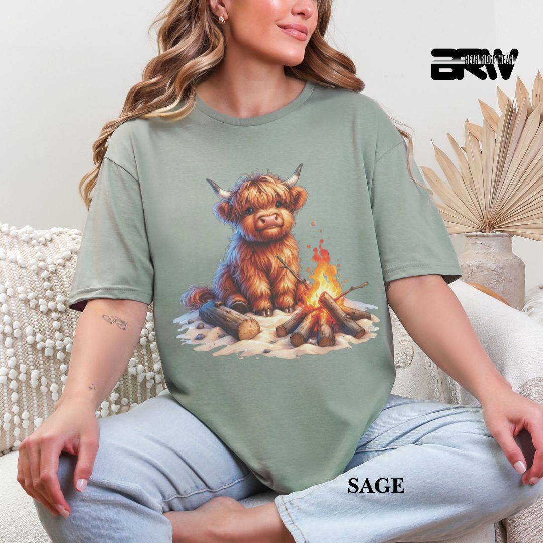 'Highland Cow-Bonfire' 3 Summer Tee