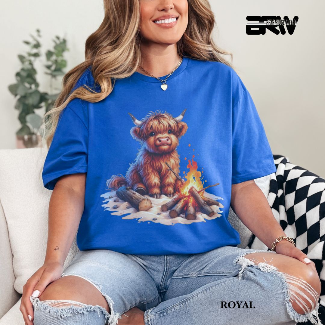'Highland Cow-Bonfire' 3 Summer Tee