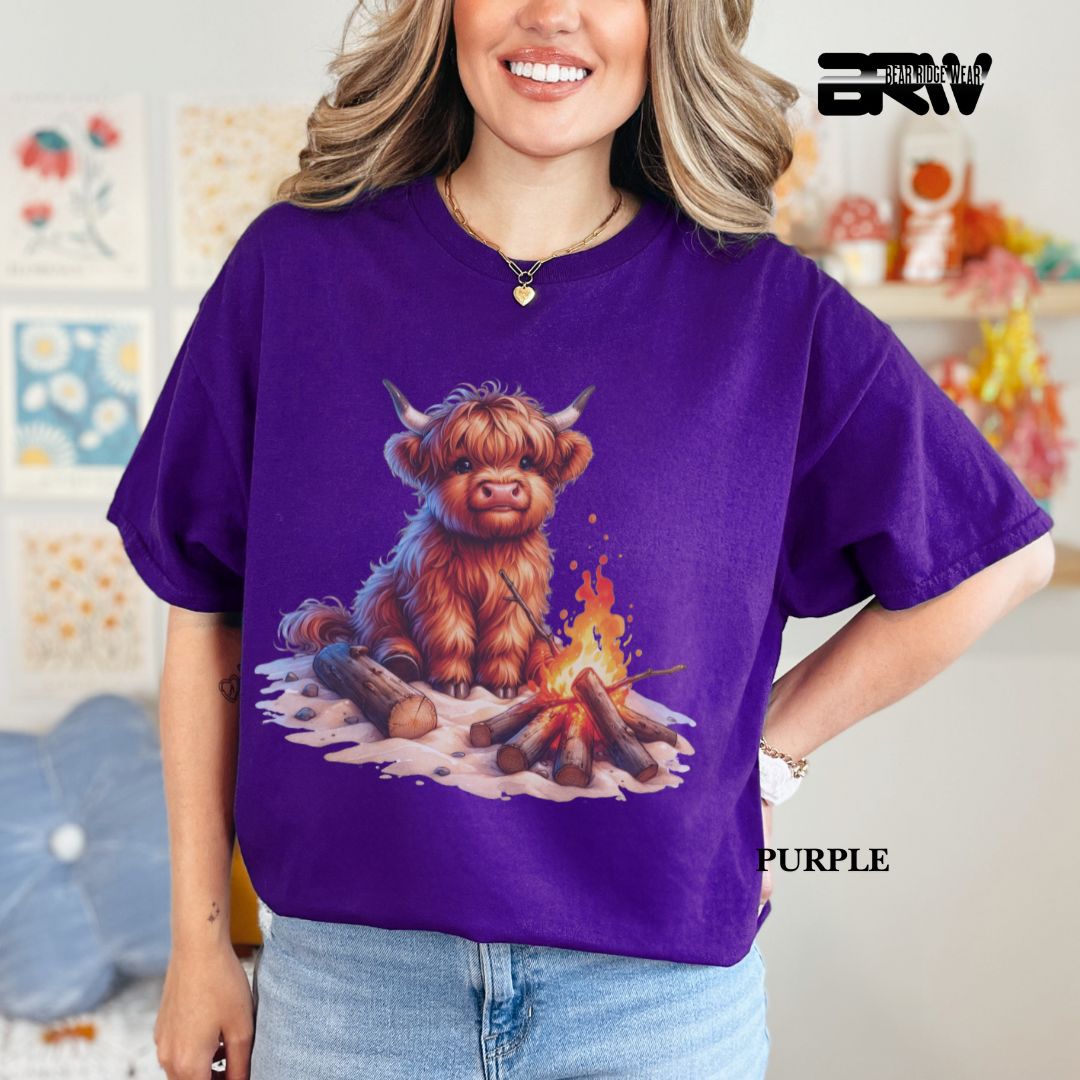 'Highland Cow-Bonfire' 3 Summer Tee