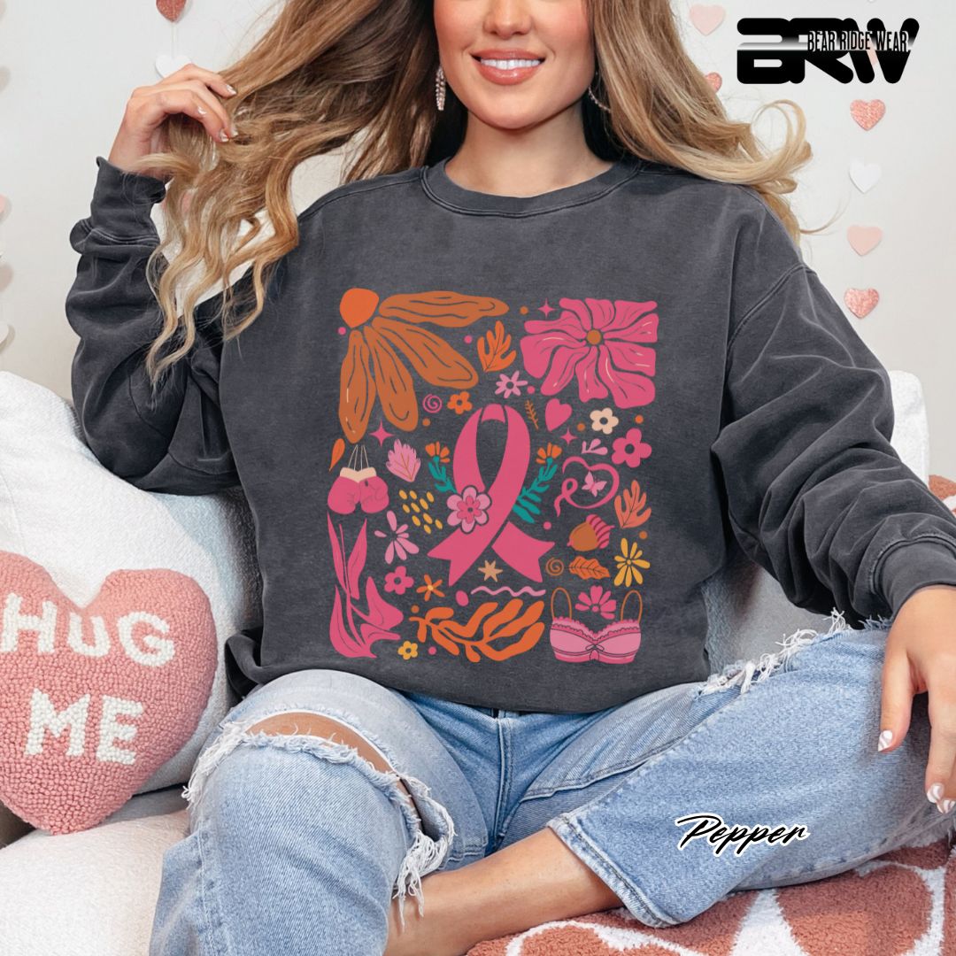 'Ribbon With Flowers Around' Awareness Crewneck Sweatshirt
