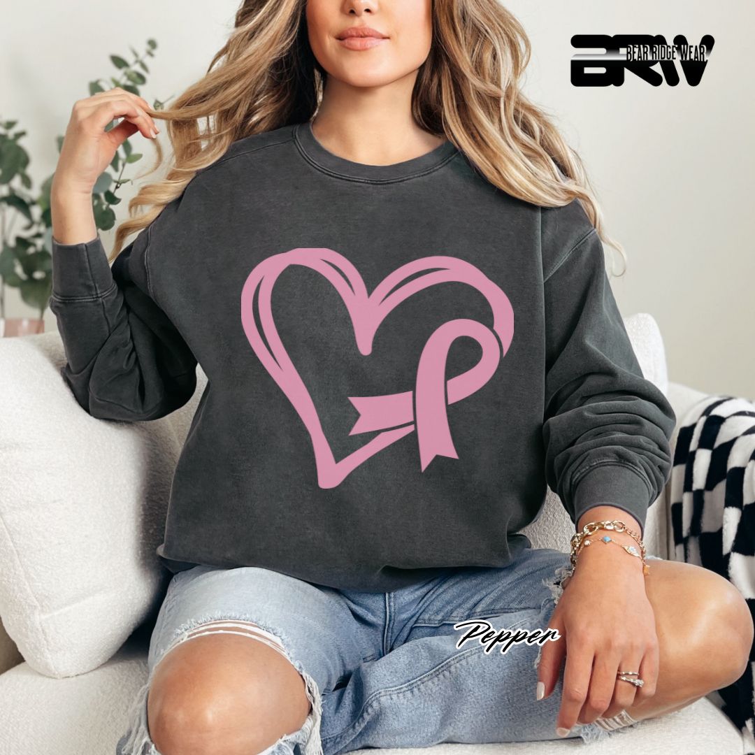 'Pink Heart With Ribbon' Awareness Crewneck Sweatshirt