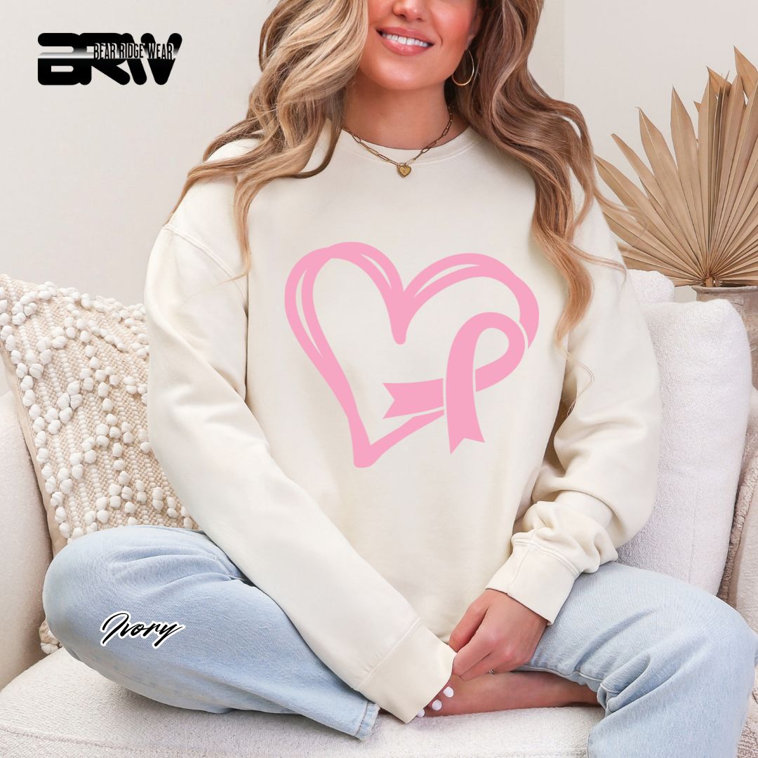 'Pink Heart With Ribbon' Awareness Crewneck Sweatshirt