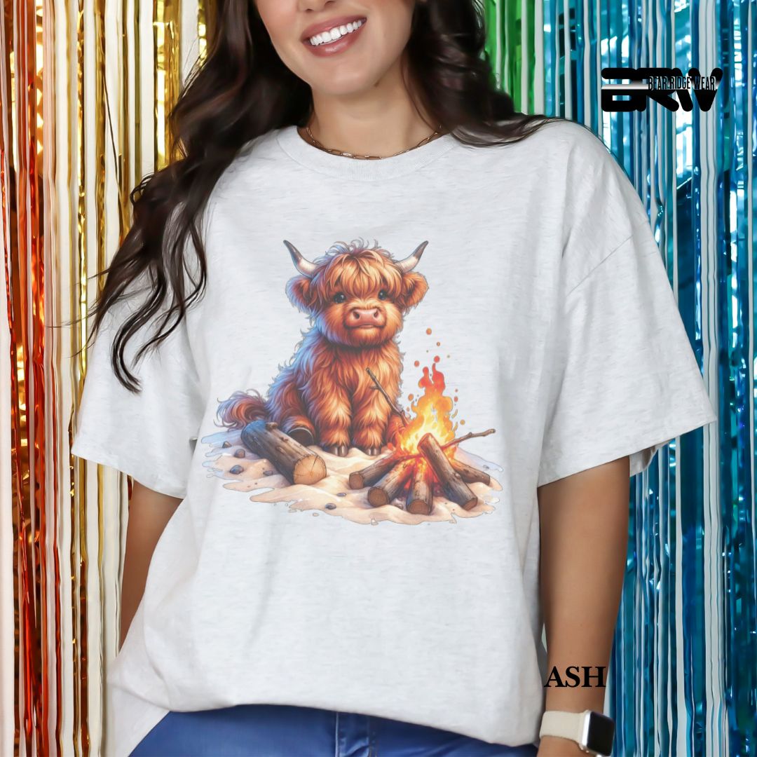 'Highland Cow-Bonfire' 3 Summer Tee