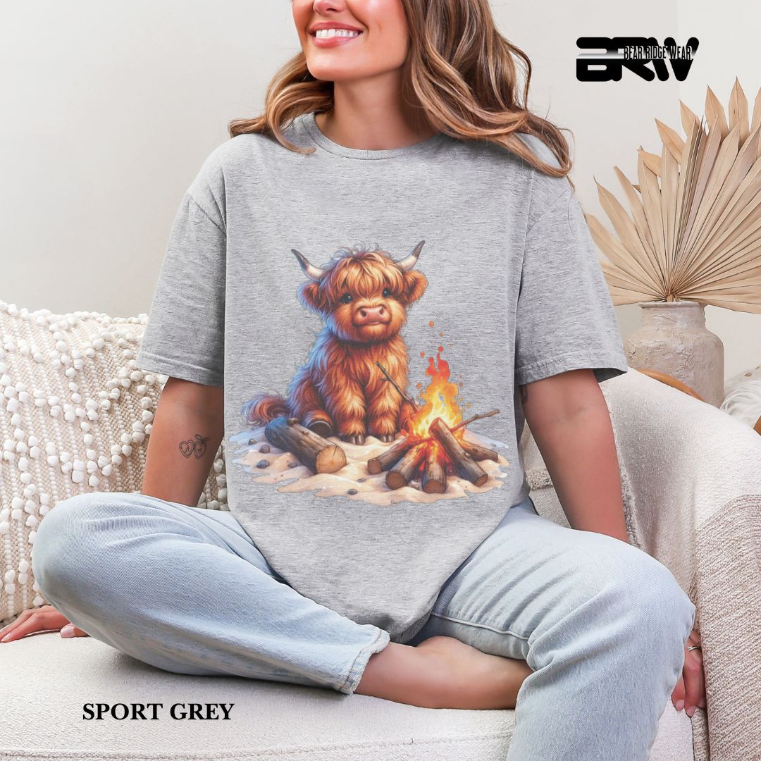 'Highland Cow-Bonfire' 3 Summer Tee