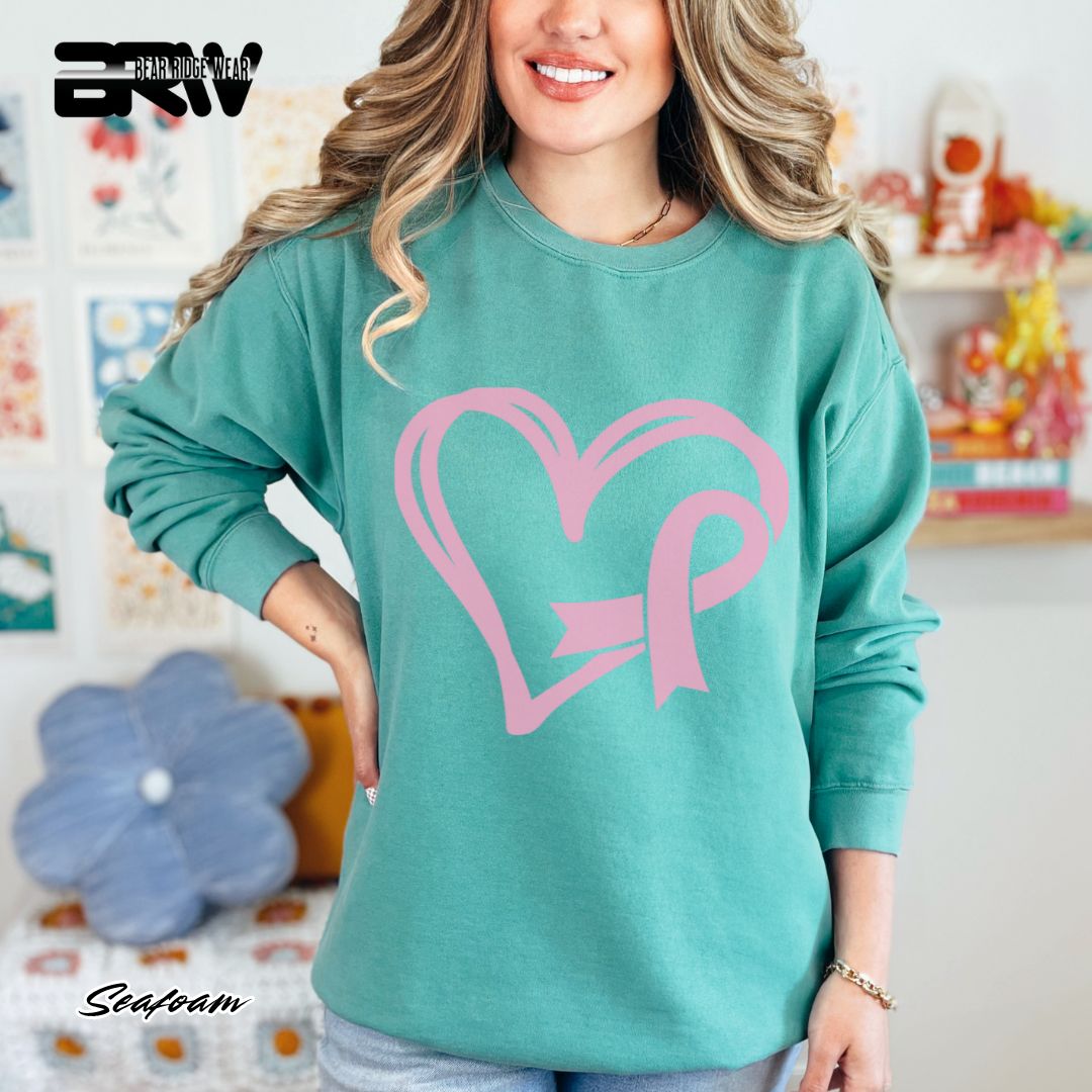 'Pink Heart With Ribbon' Awareness Crewneck Sweatshirt