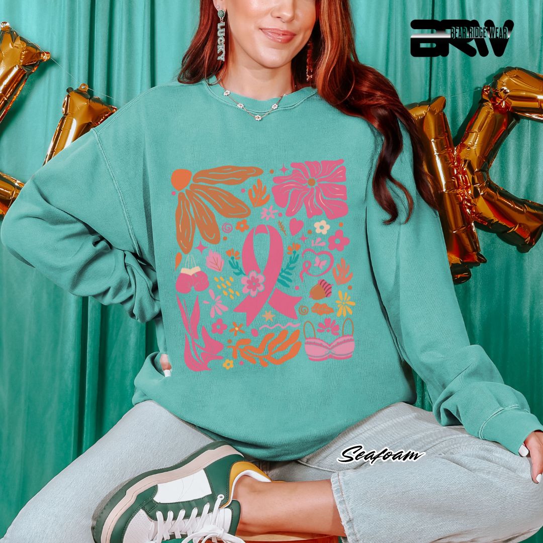 'Ribbon With Flowers Around' Awareness Crewneck Sweatshirt