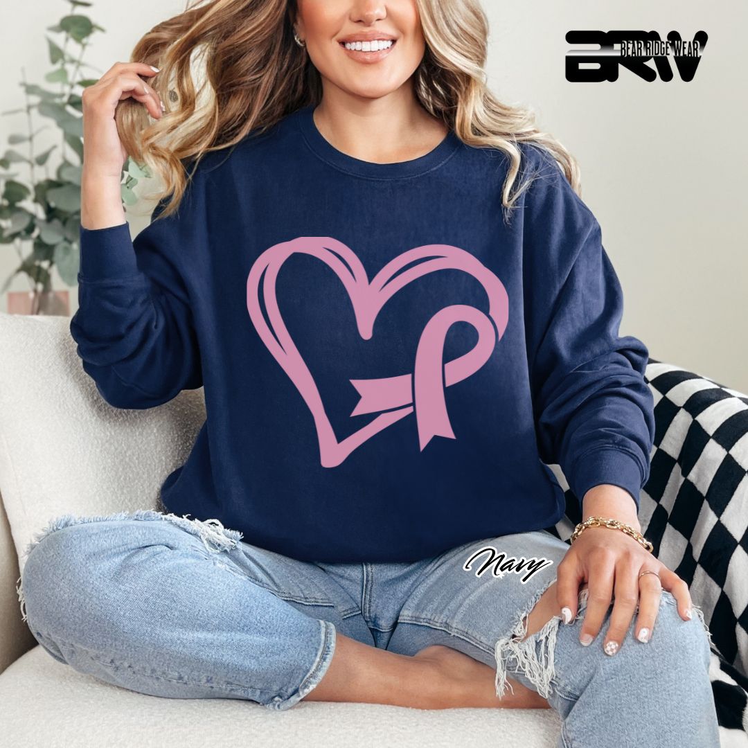 'Pink Heart With Ribbon' Awareness Crewneck Sweatshirt