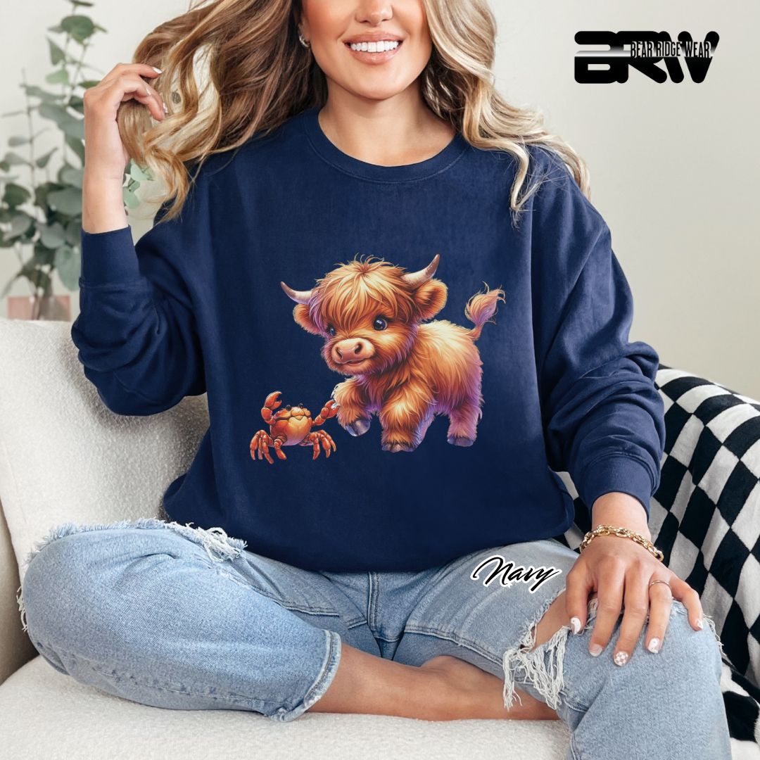 'Highland Cow-Crab' Summer Long Sleeve Tee