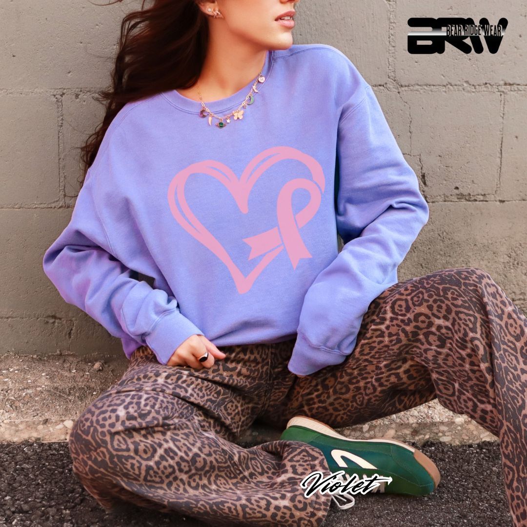 'Pink Heart With Ribbon' Awareness Crewneck Sweatshirt