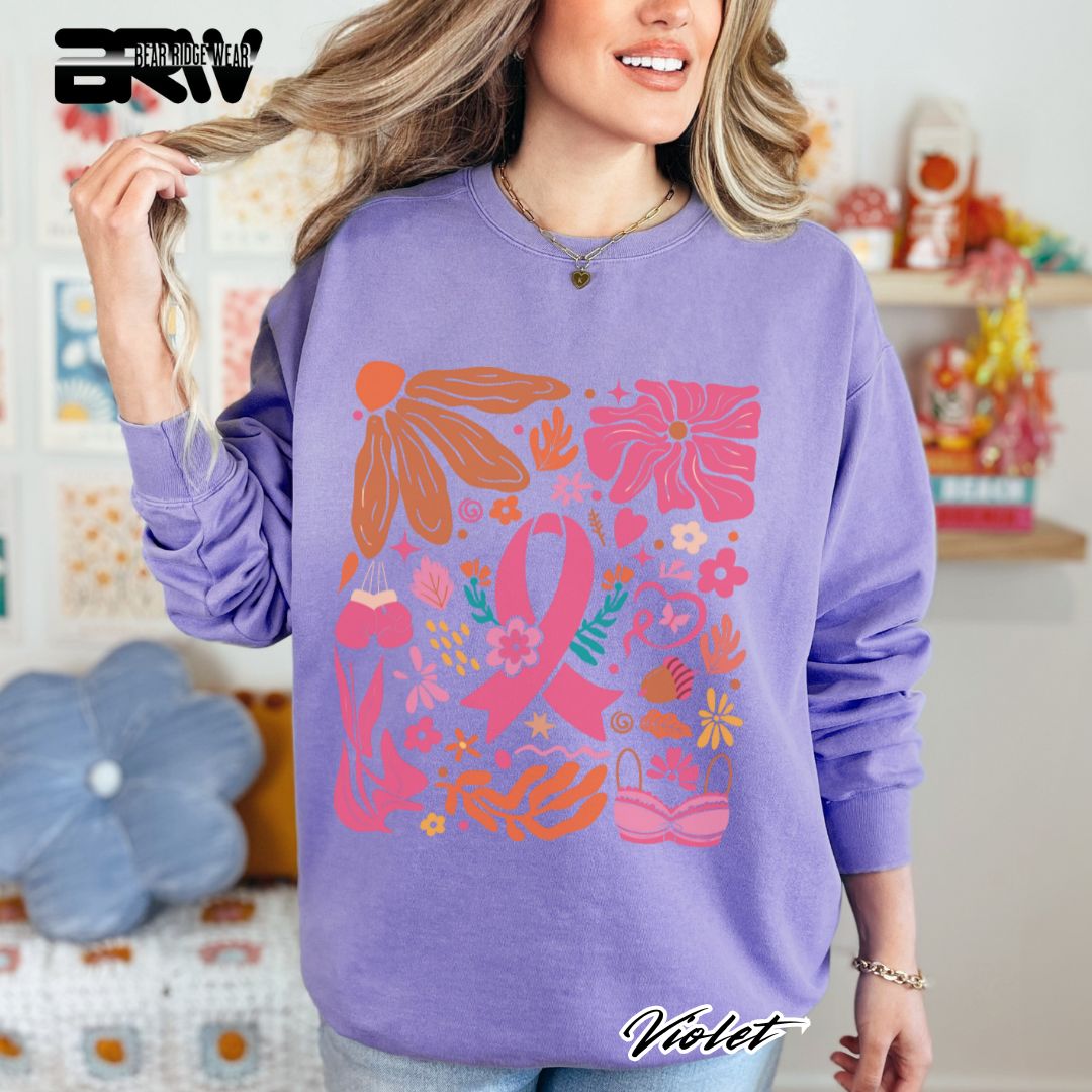 'Ribbon With Flowers Around' Awareness Crewneck Sweatshirt