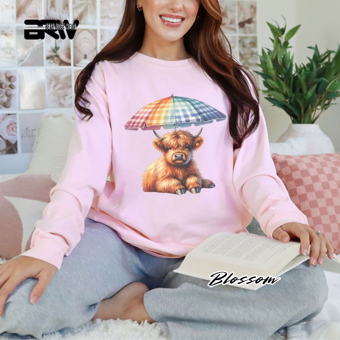 'Highland Cow-Umbrella' Summer Long Sleeve Tee