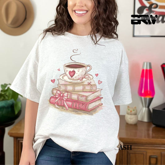 'Coffee On Top Of The Book' Valentines Tee