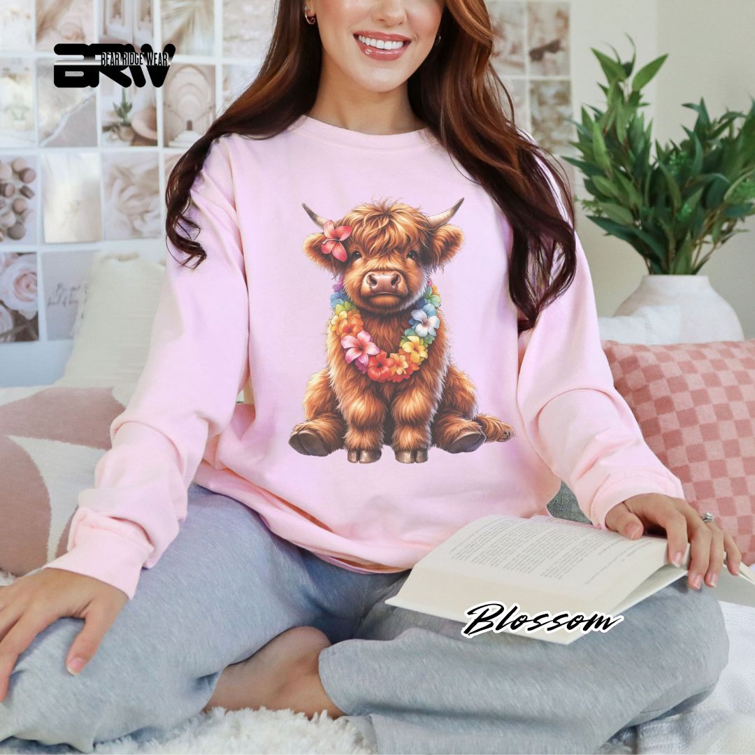 'Highland Cow-Lei' Summer Long Sleeve Tee