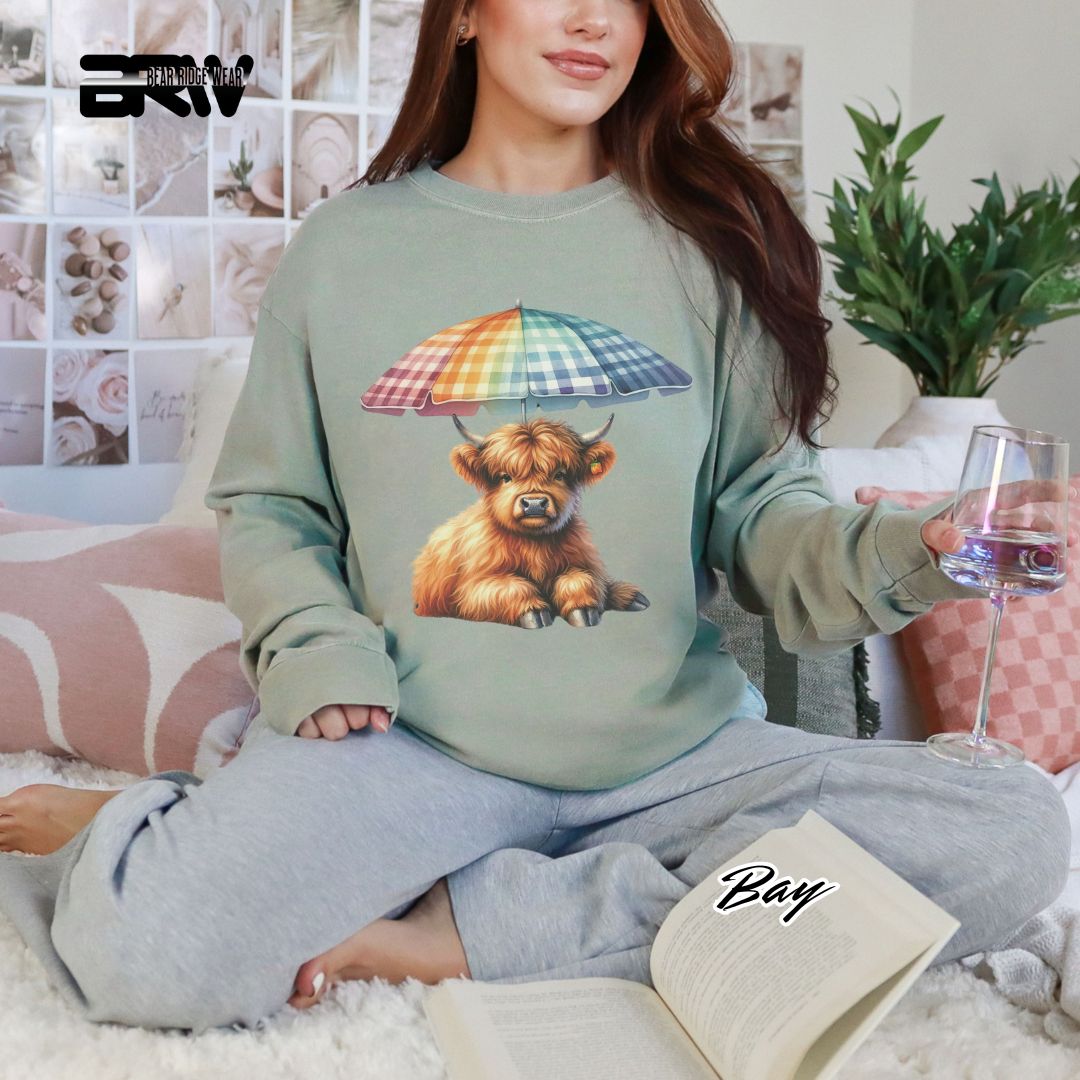 'Highland Cow-Umbrella' Summer Long Sleeve Tee