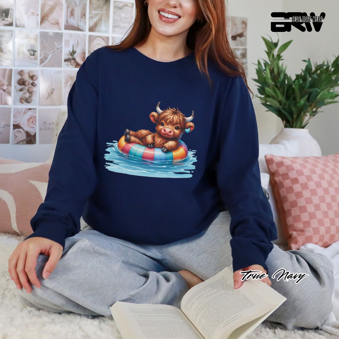 'Highland Cow-Beach Float' Summer Long Sleeve Tee