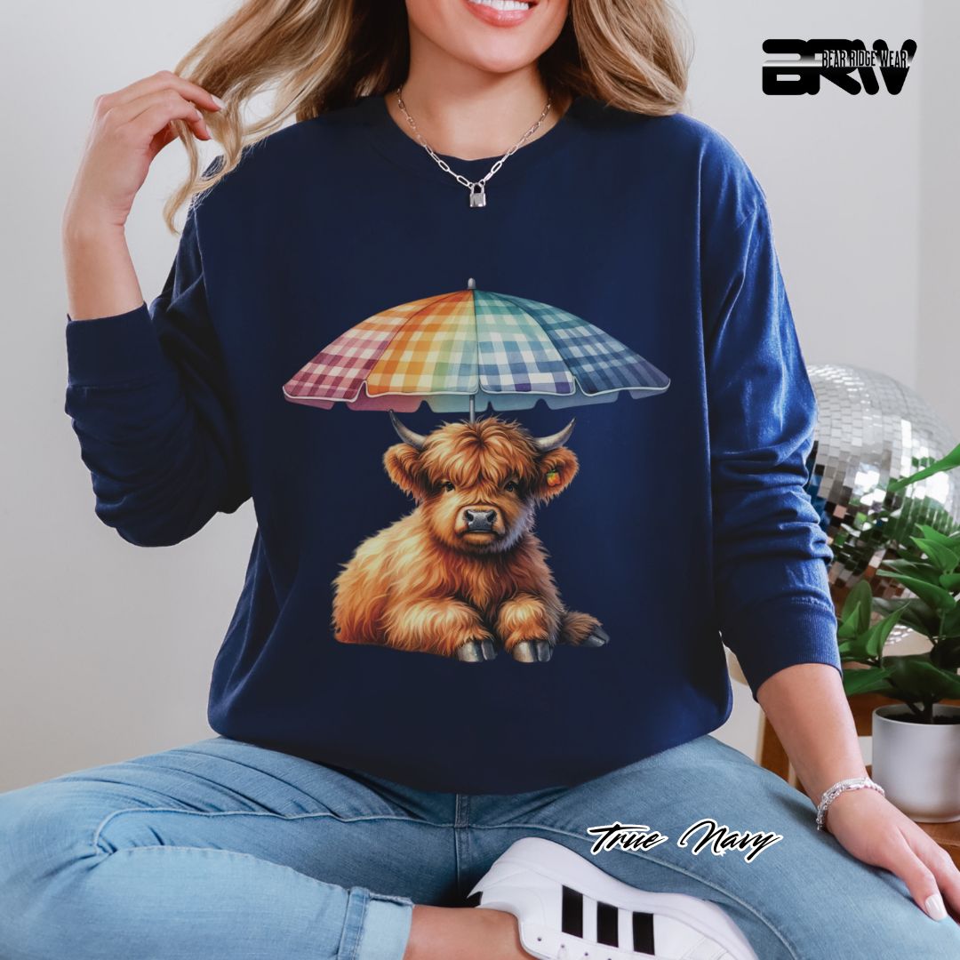 'Highland Cow-Umbrella' Summer Long Sleeve Tee