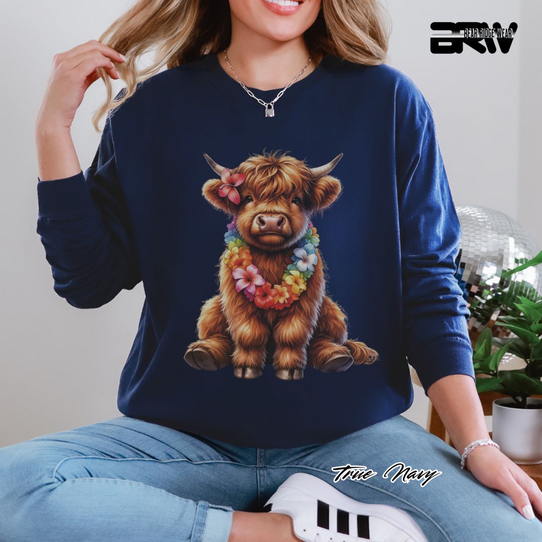 'Highland Cow-Lei' Summer Long Sleeve Tee